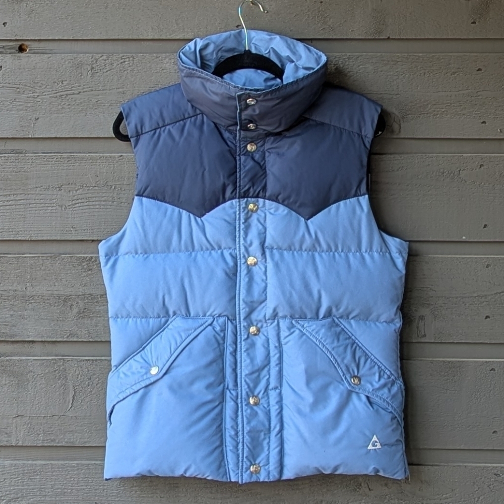 VTG 70s Gerry Quilted Down Puffer Vest Blue Colorblock